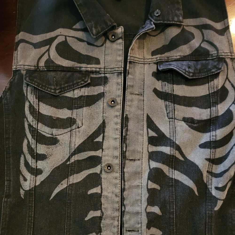 Vintage RUDE Black distressed Denim Punk Skeleton vest